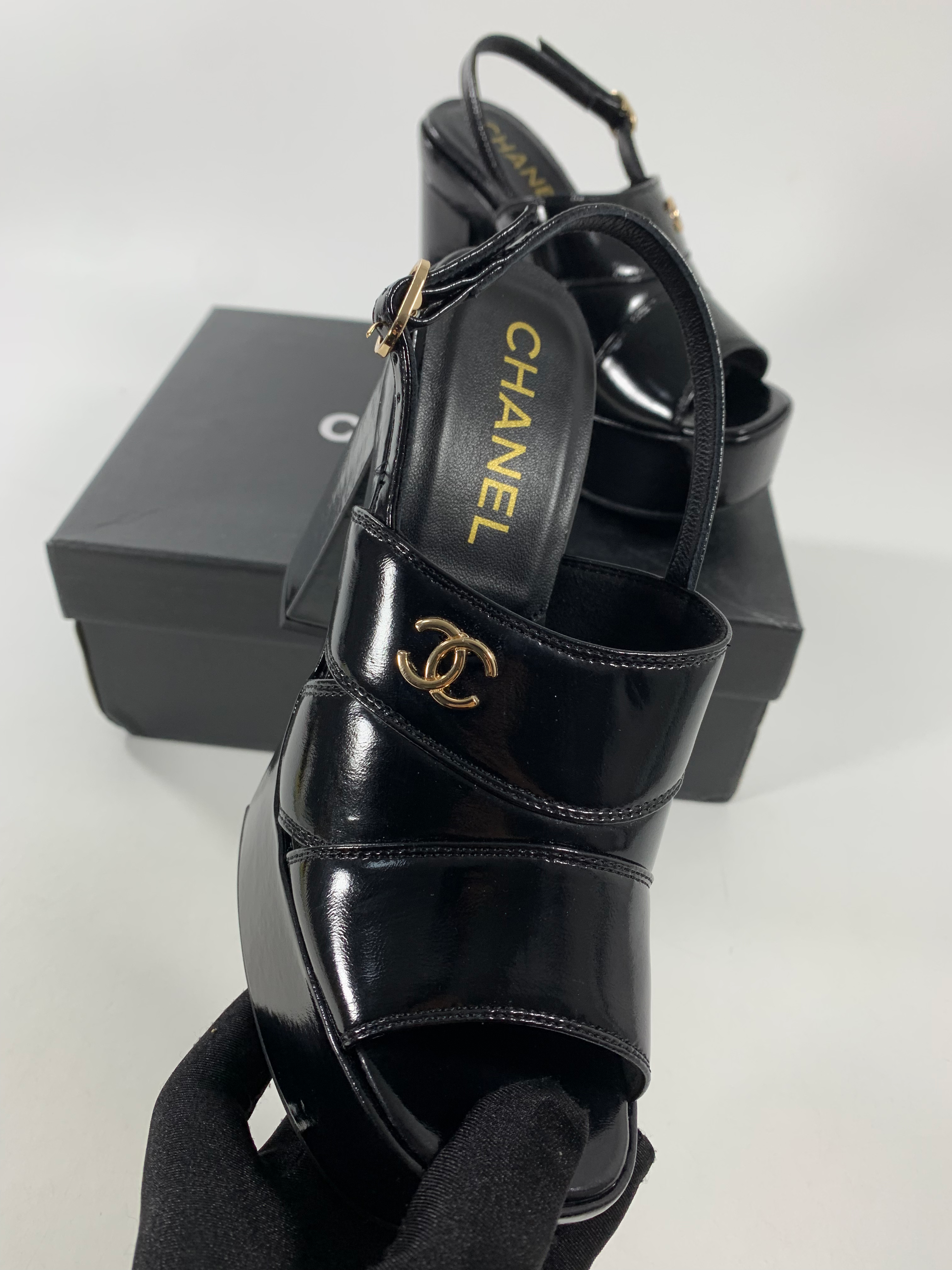 Black C Patent Sandals
