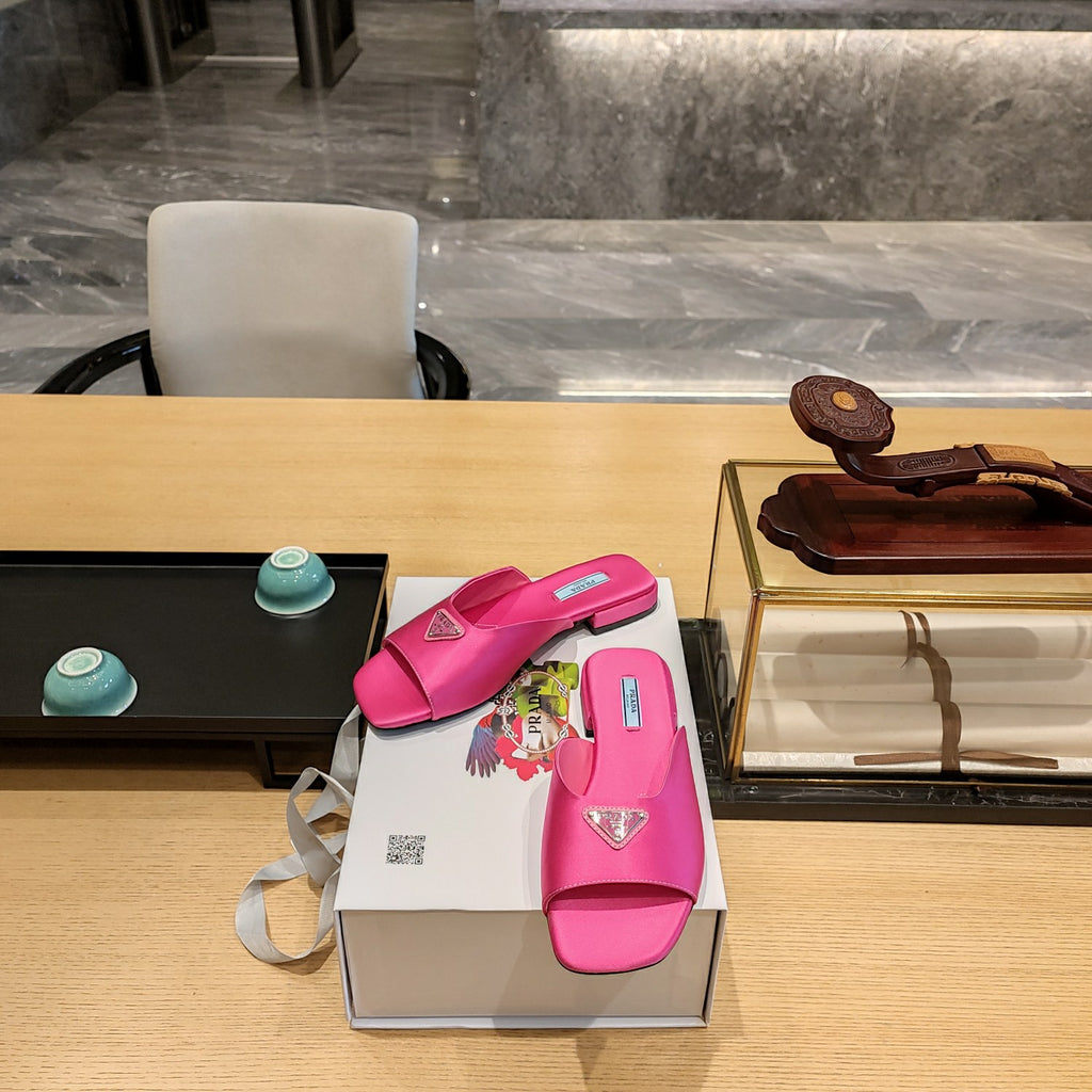 Pink flat satin sandals