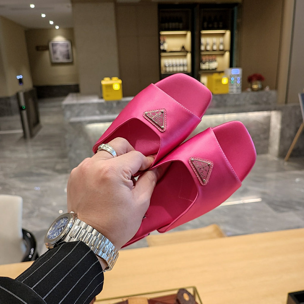 Pink flat satin sandals