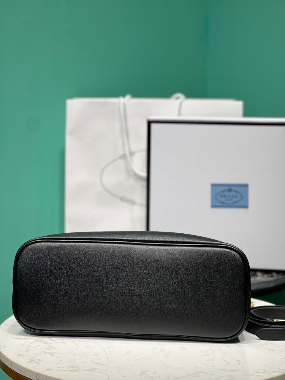 Black Buckle Medium Leather Handbag With Double Belt