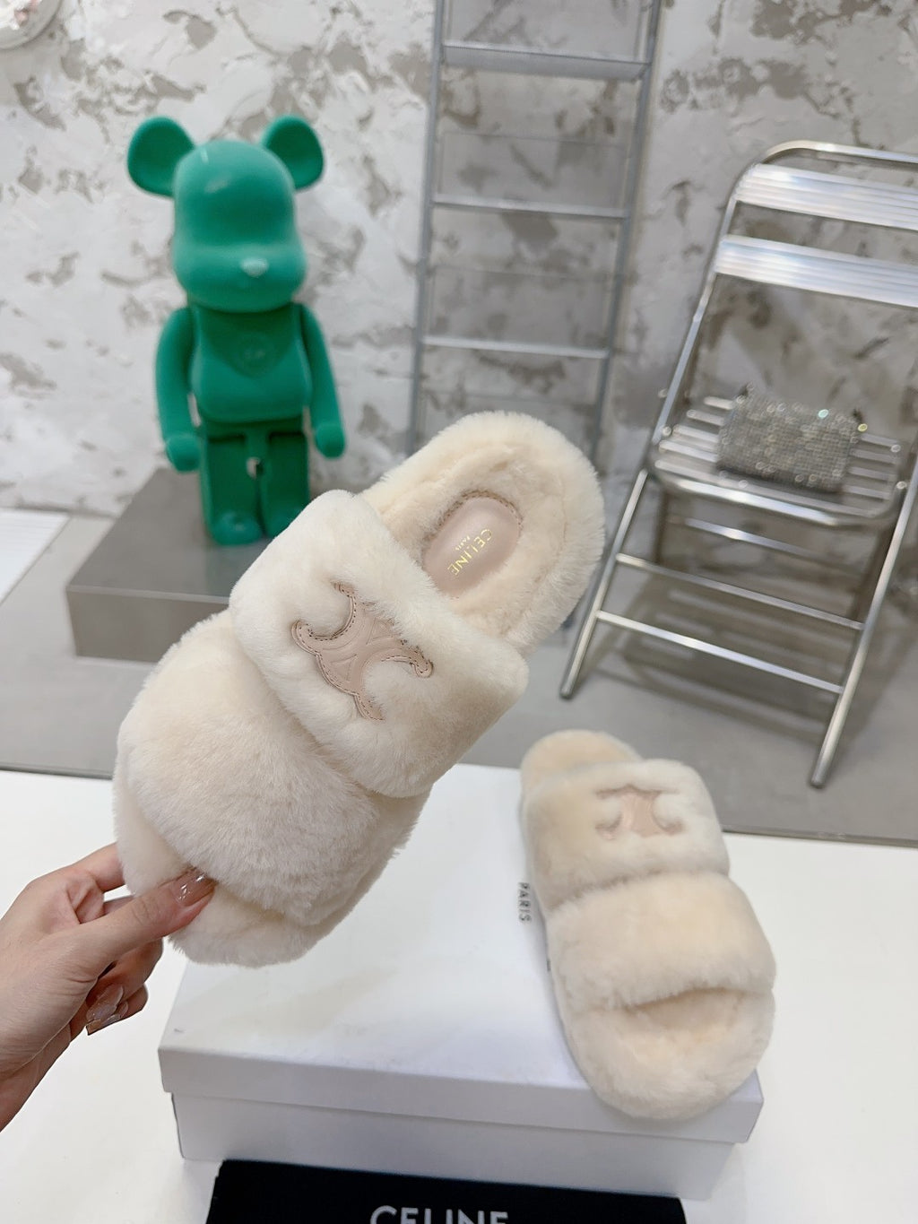 Beige/Nude Fur Slides