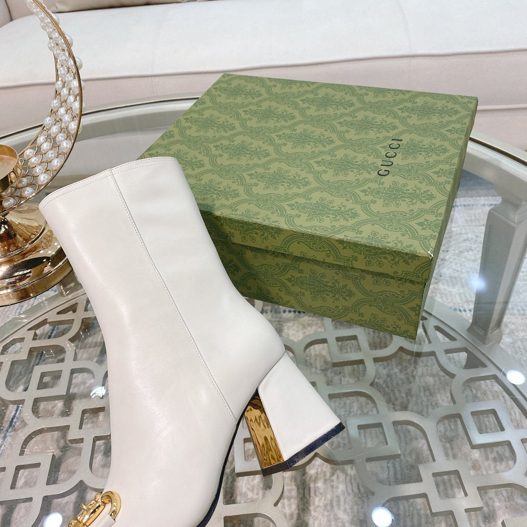 White GH mid-heel ankle boot