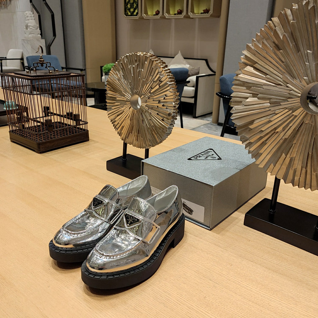Silver Metallic leather loafers