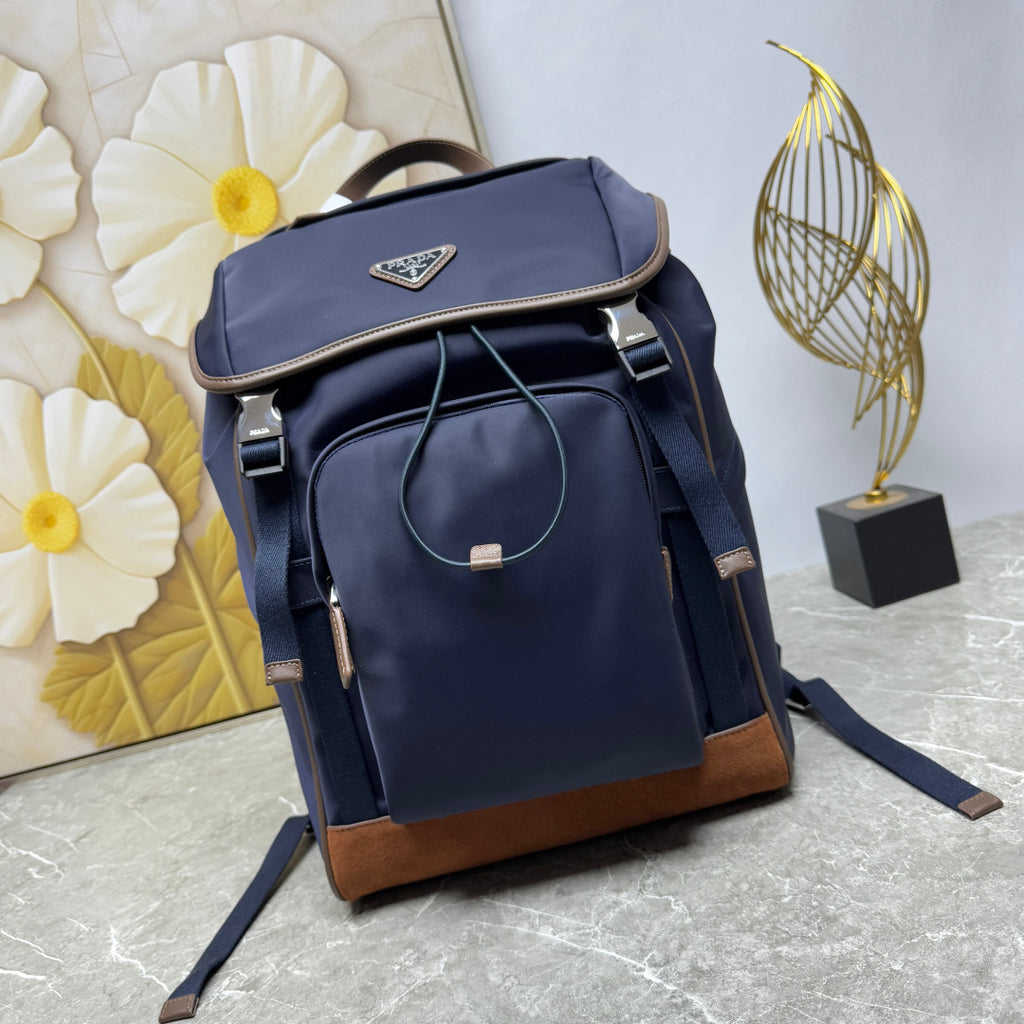 Blue/Coffee Re-Nylon & Leather Backpack