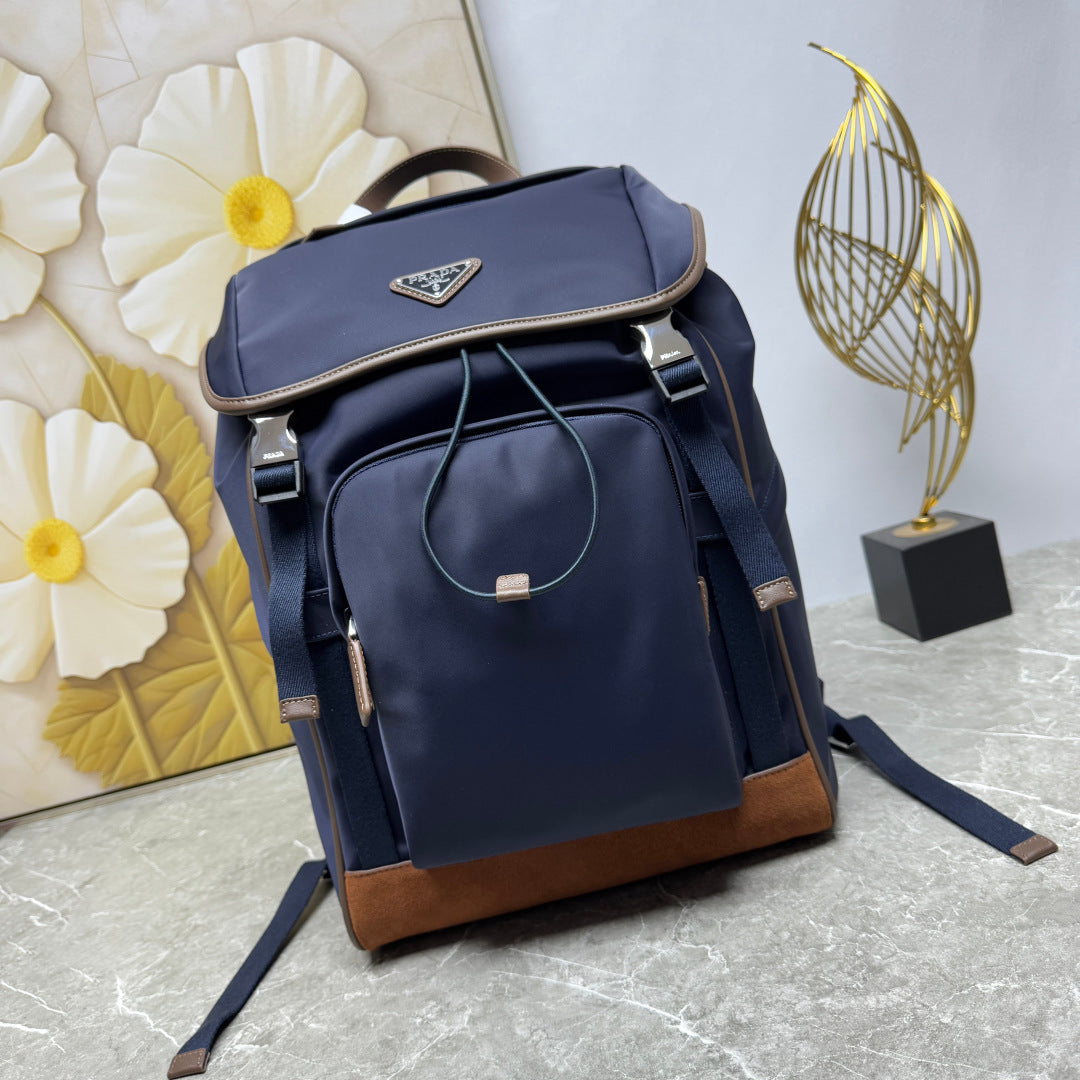 Blue/Coffee Re-Nylon & Leather Backpack