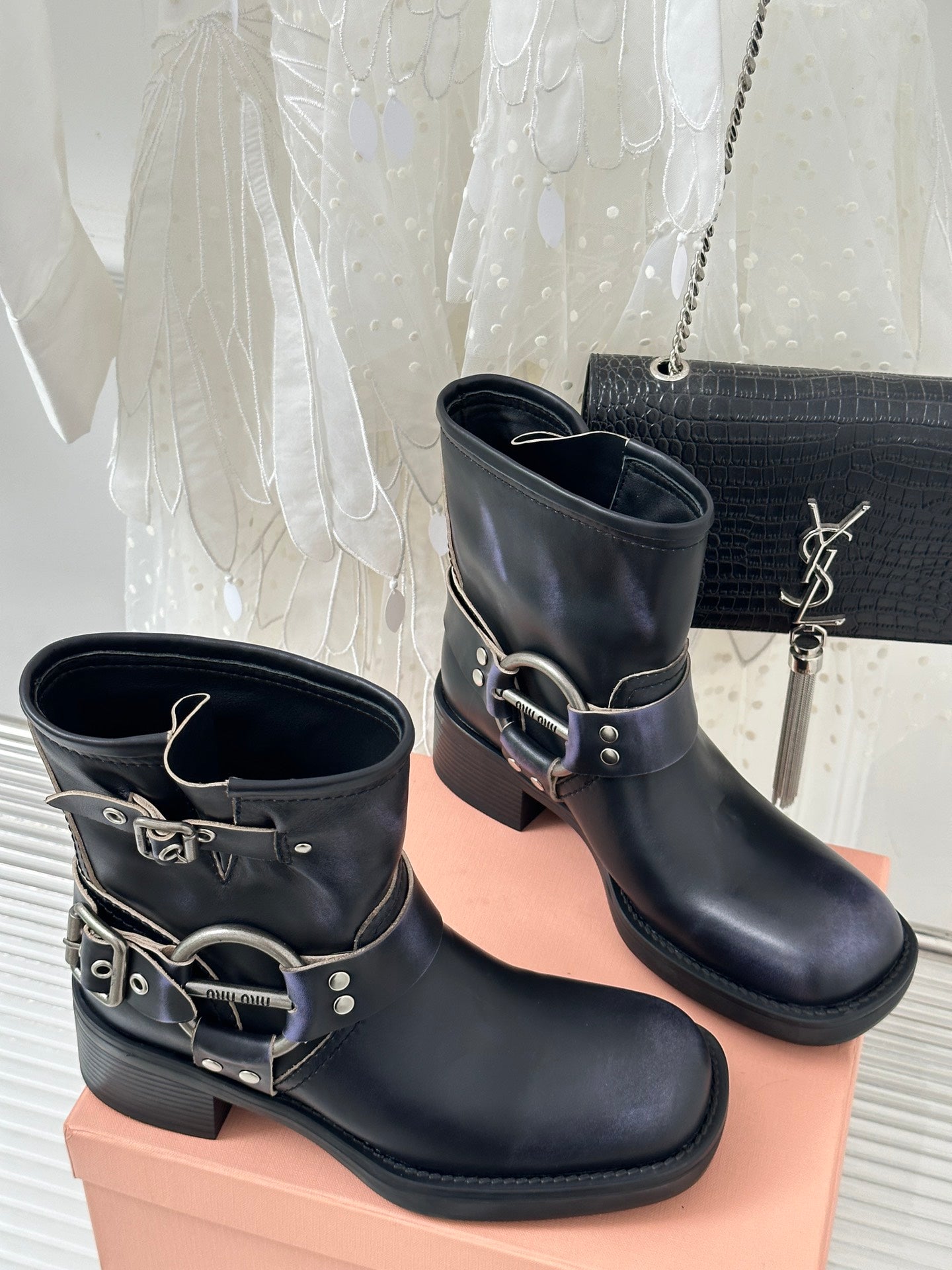 Black Vintage-Look Leather Booties