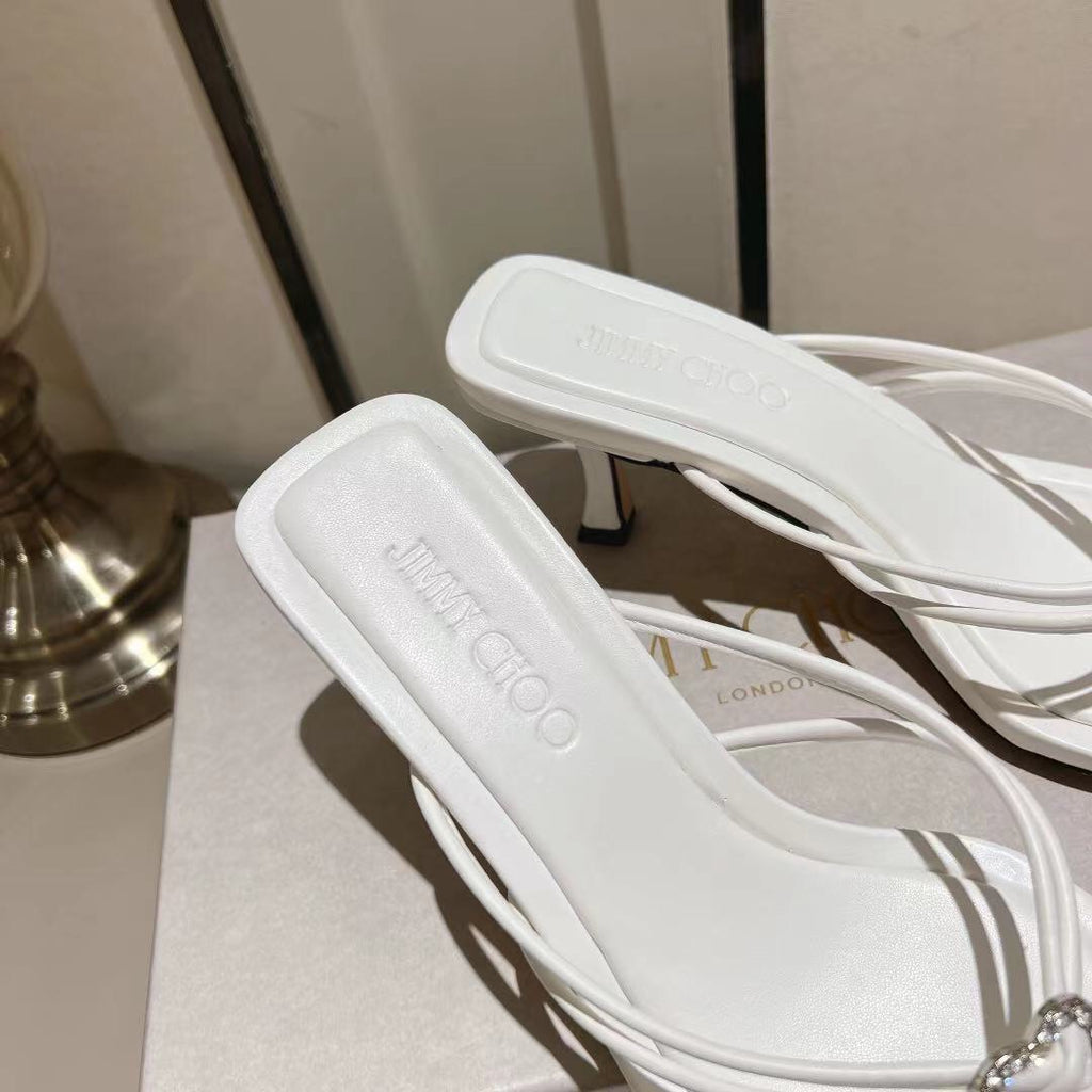 Latte Leather Mules with Crystal Hearts