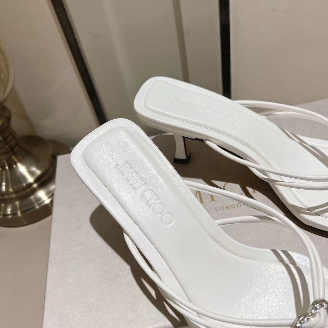 Latte Leather Mules with Crystal Hearts