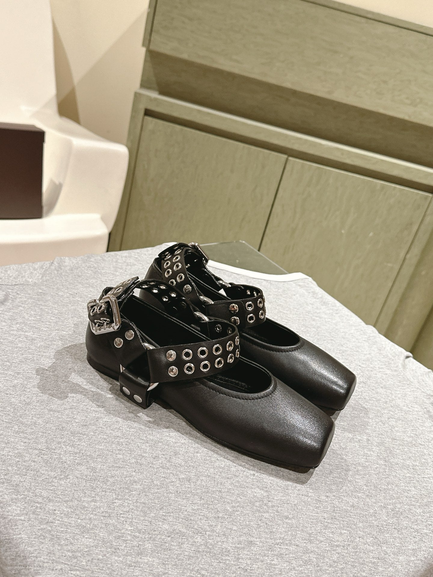 Black Biker Ballet Flats