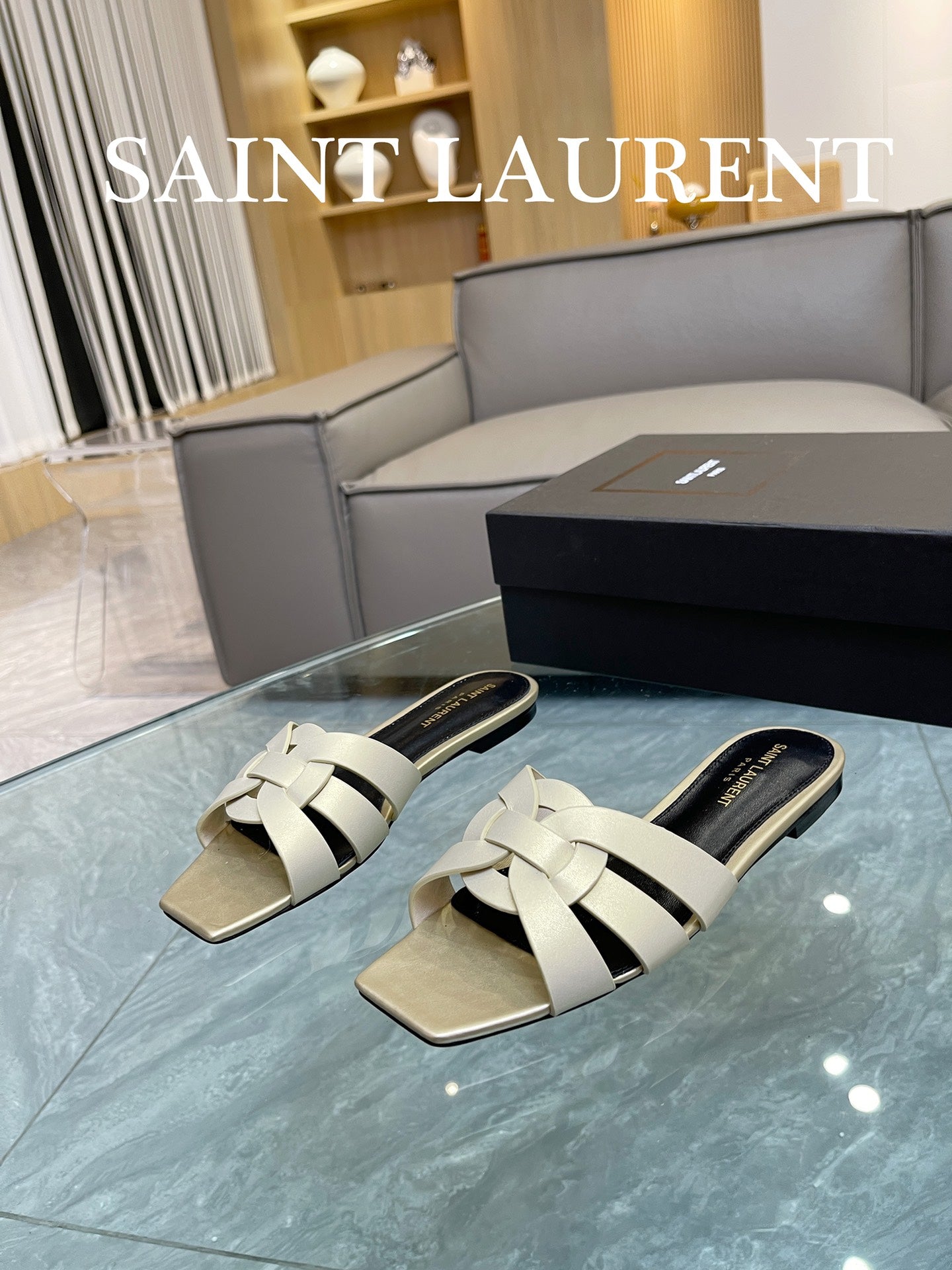 Pale Gold YT Mules In Leather