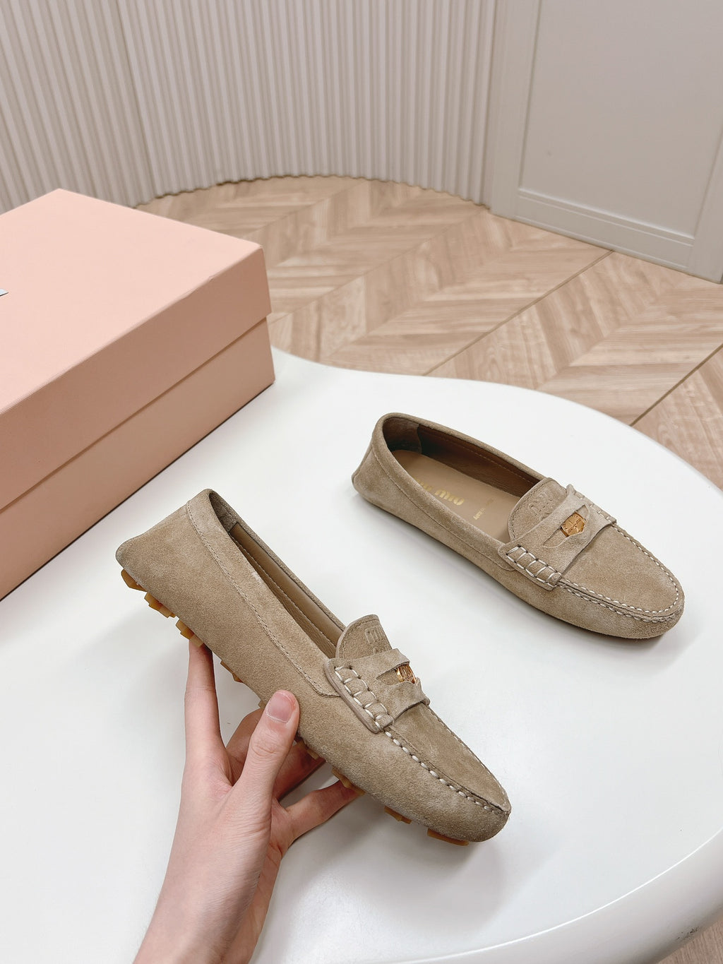 Ecru Suede Driving Shoes