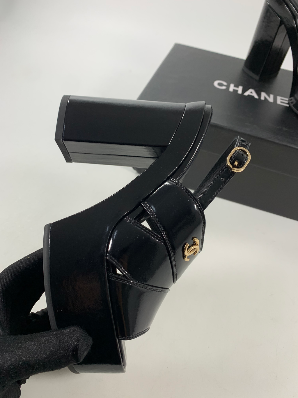 Black C Patent Sandals
