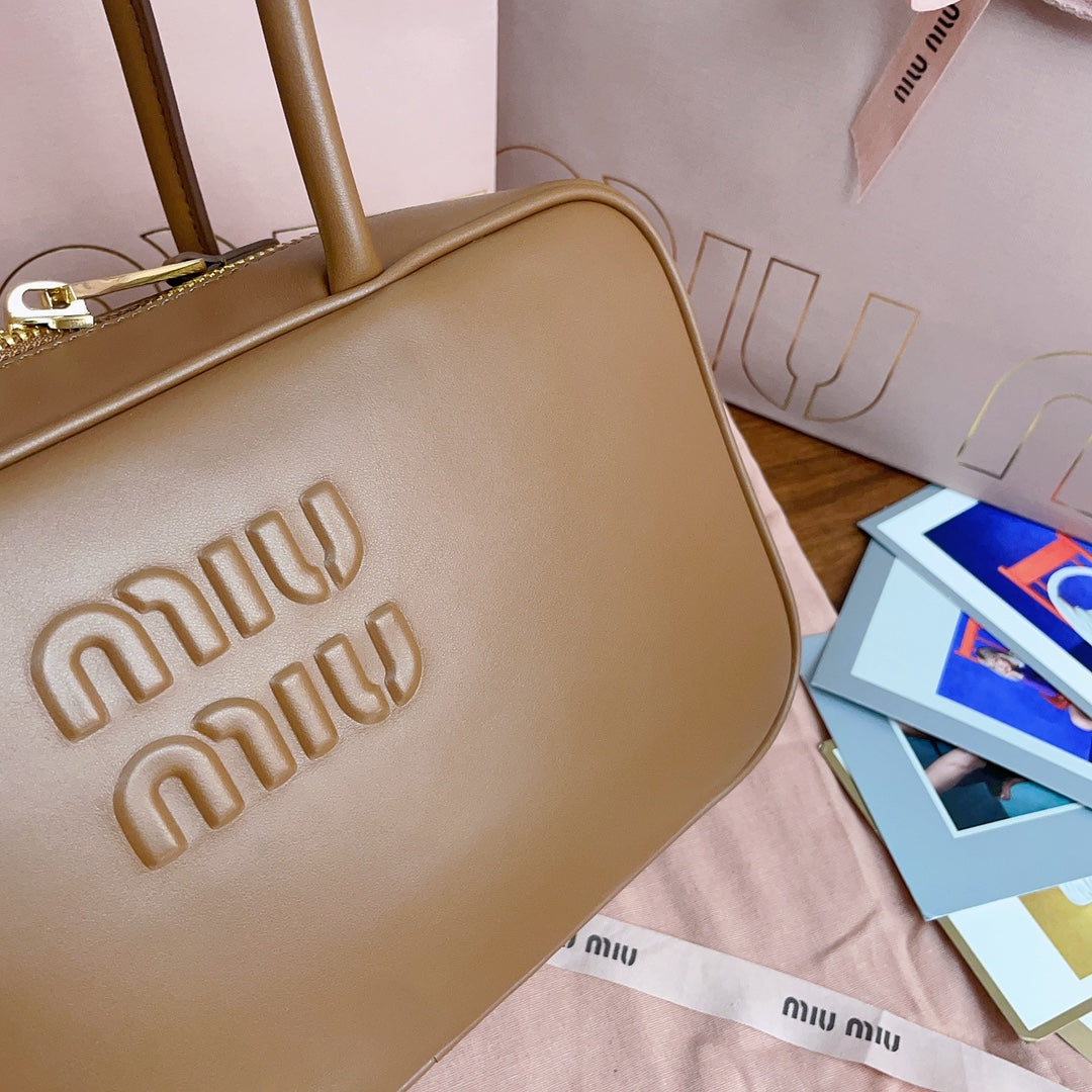 Cognac Beau Leather Top-Handle Bag