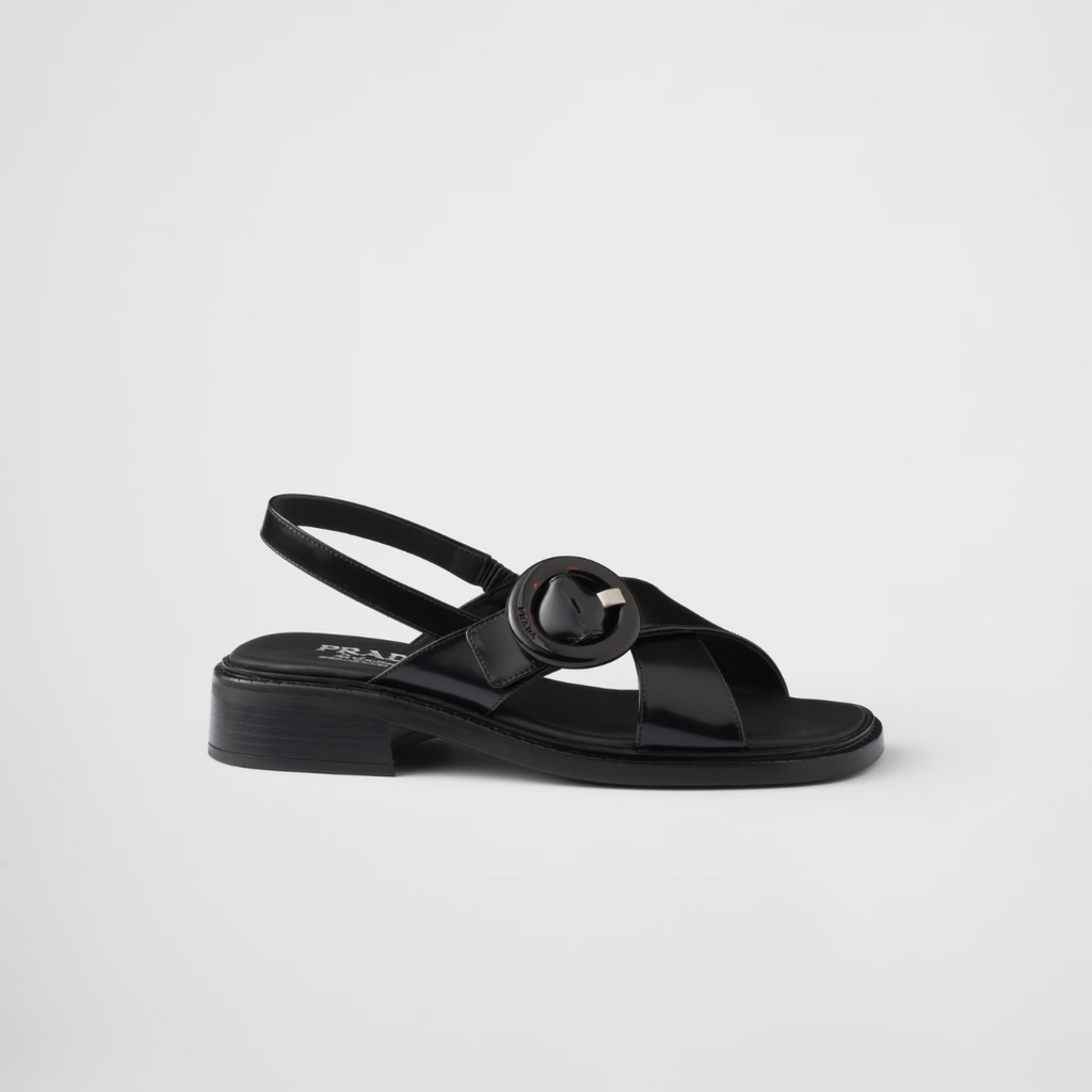 Black Brushed Leather Sandals With Buckle
