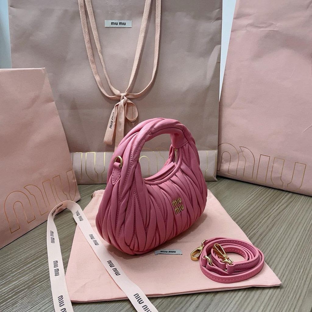 Begonia Pink Wander Matelassé Leather Mini Hobo Bag