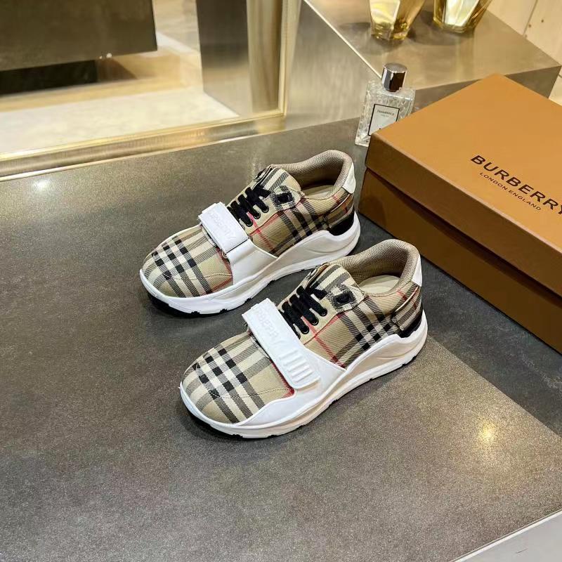 Women's Beige Vintage Check and Leather Sneakers