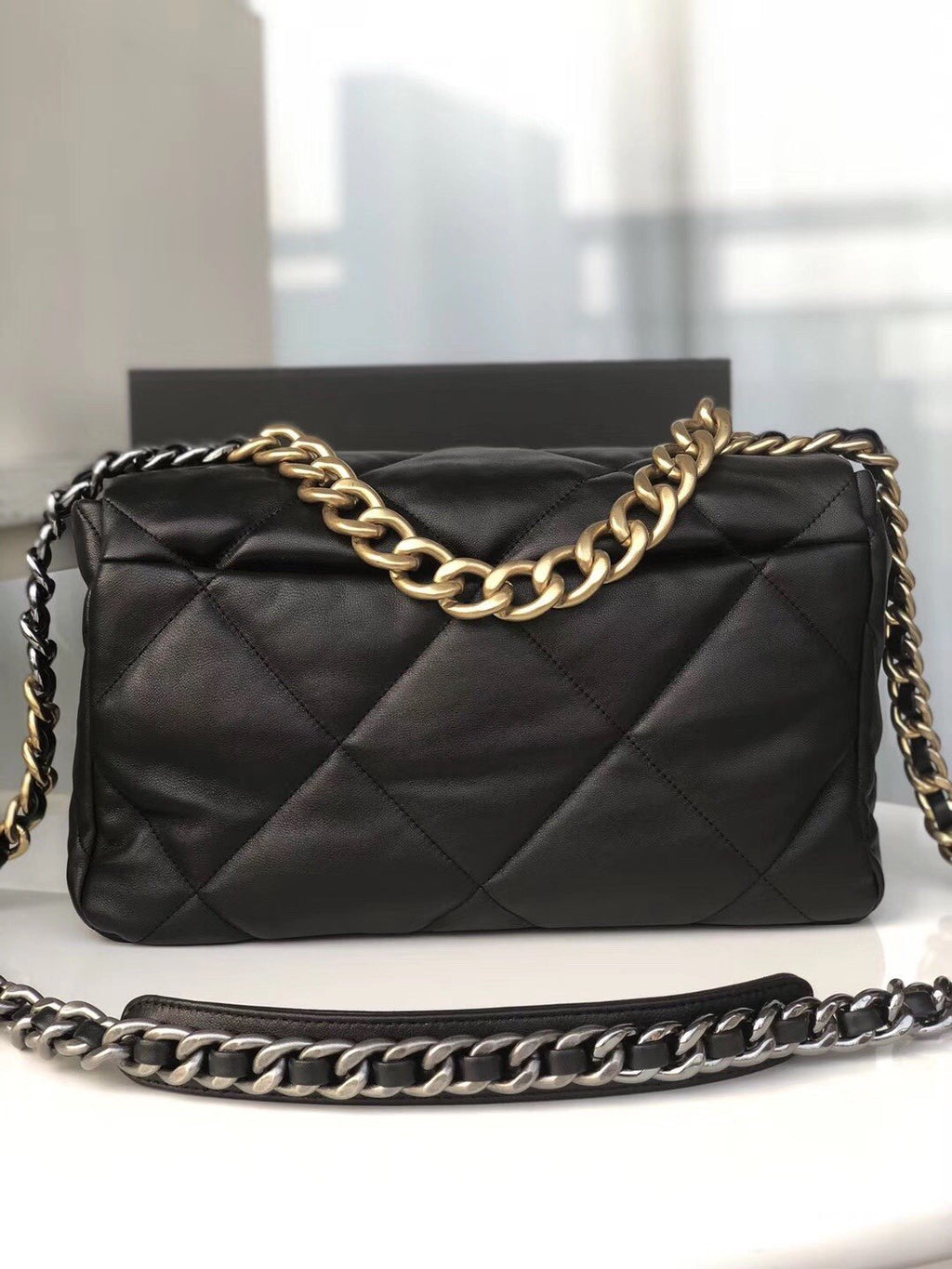 Large black 19 flap bag