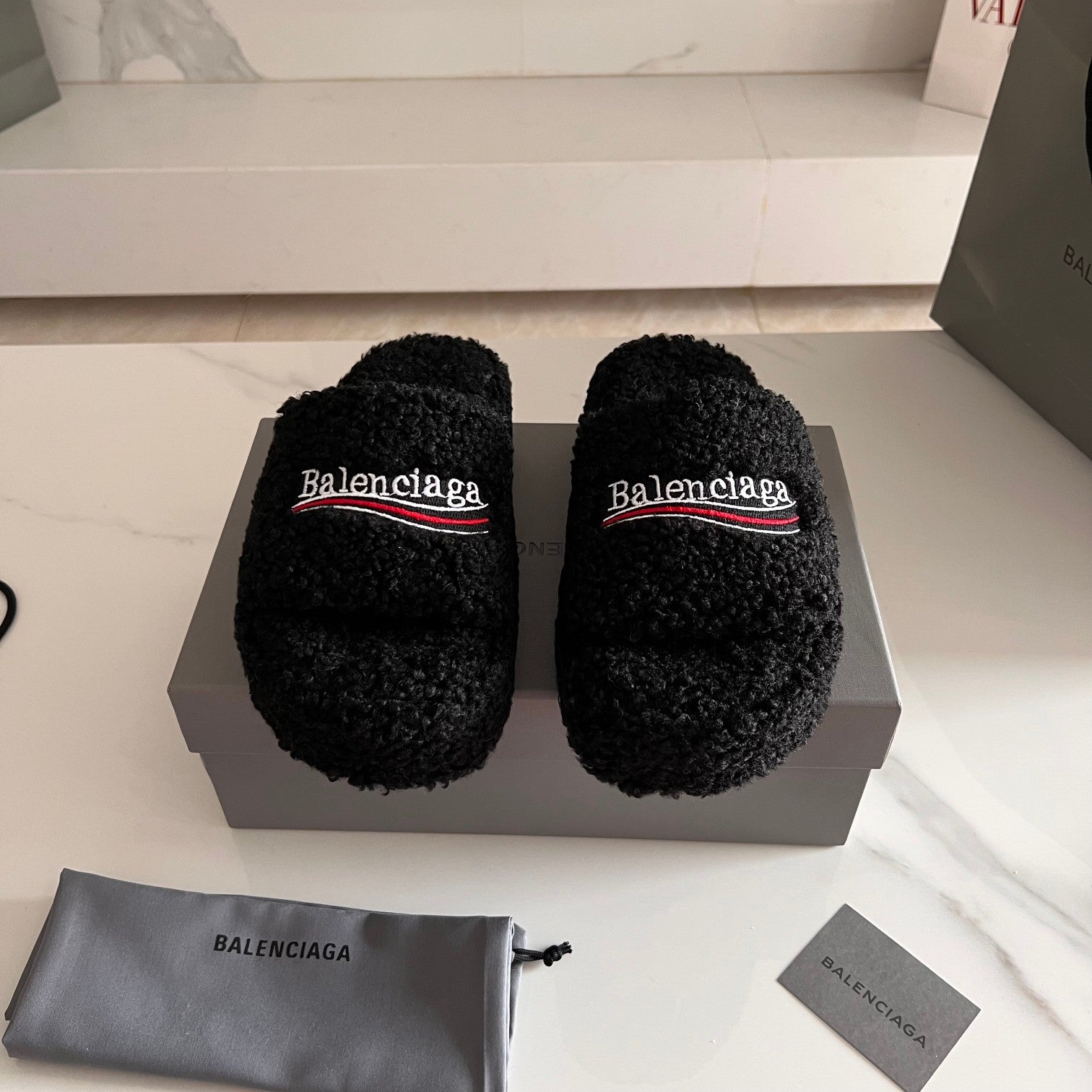 Black Furry Platform Sandal