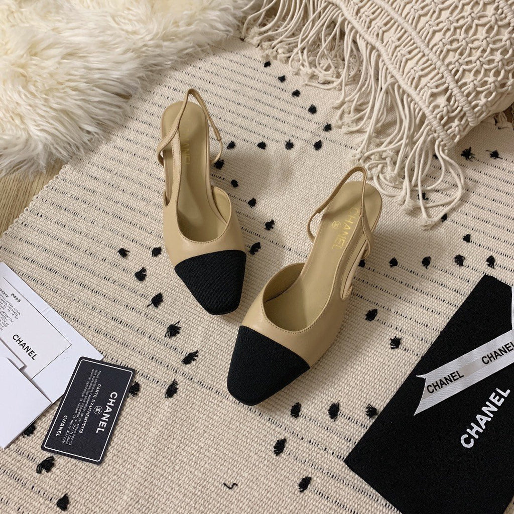 Beige & black CC sling-back