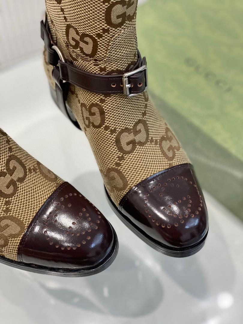 Beige & brown knee-high boot