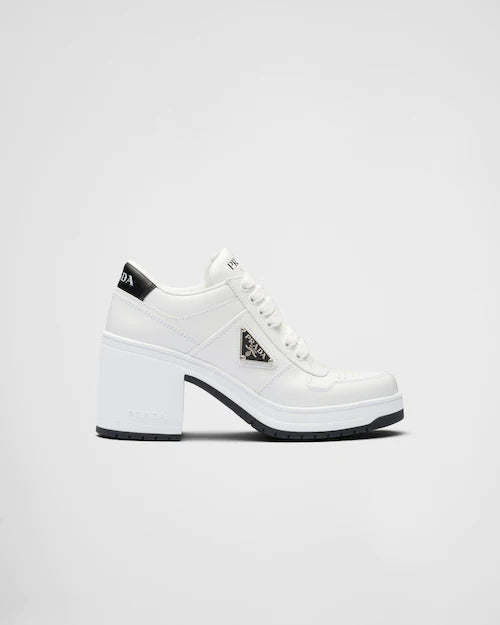 White PD high-heeled leather sneakers