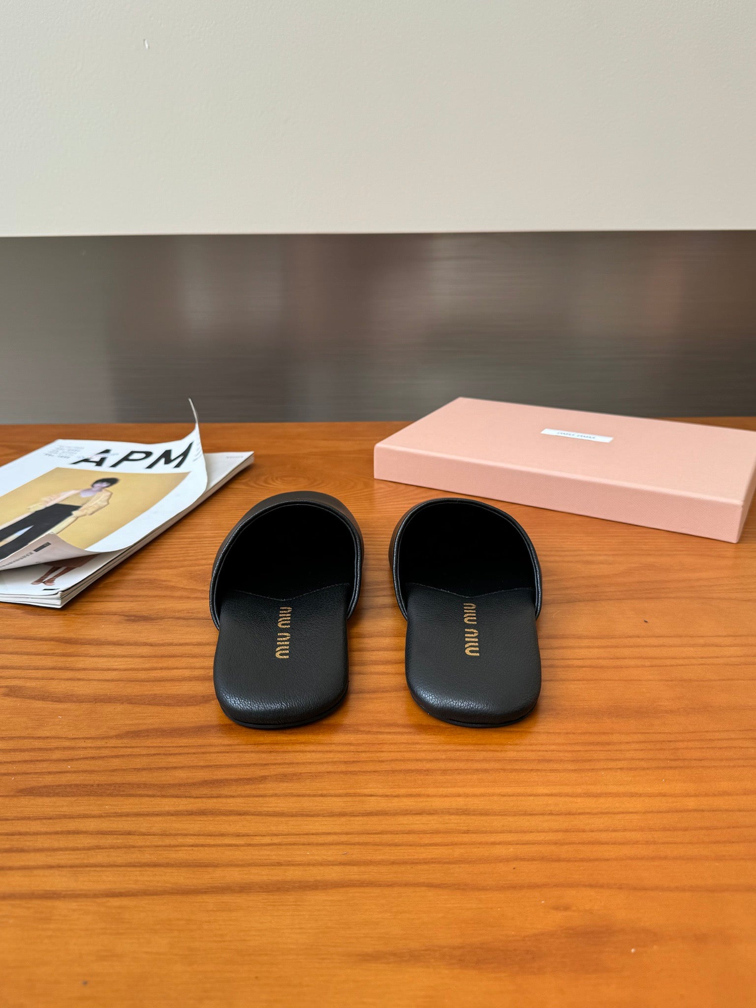 Black Leather Slippers