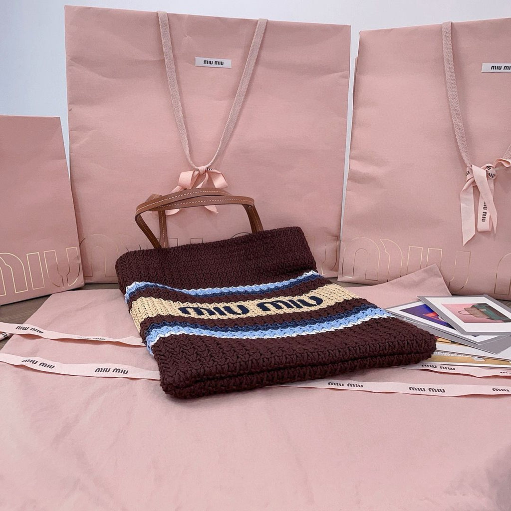 Cocoa Brown/Celeste/Natural Raffia-Effect Woven Tote Bag