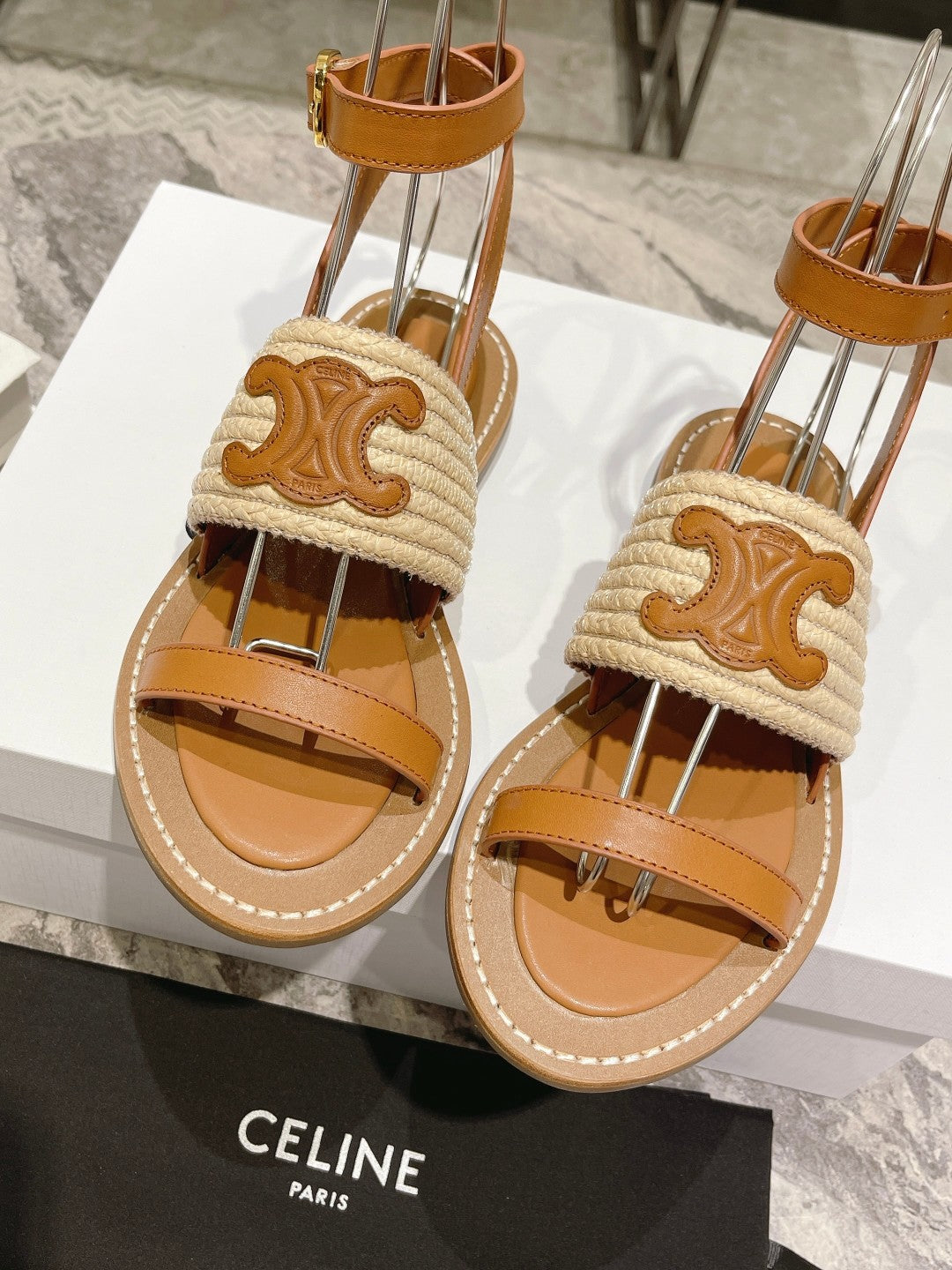 Beige & Tan CL Flat Strap Sandal