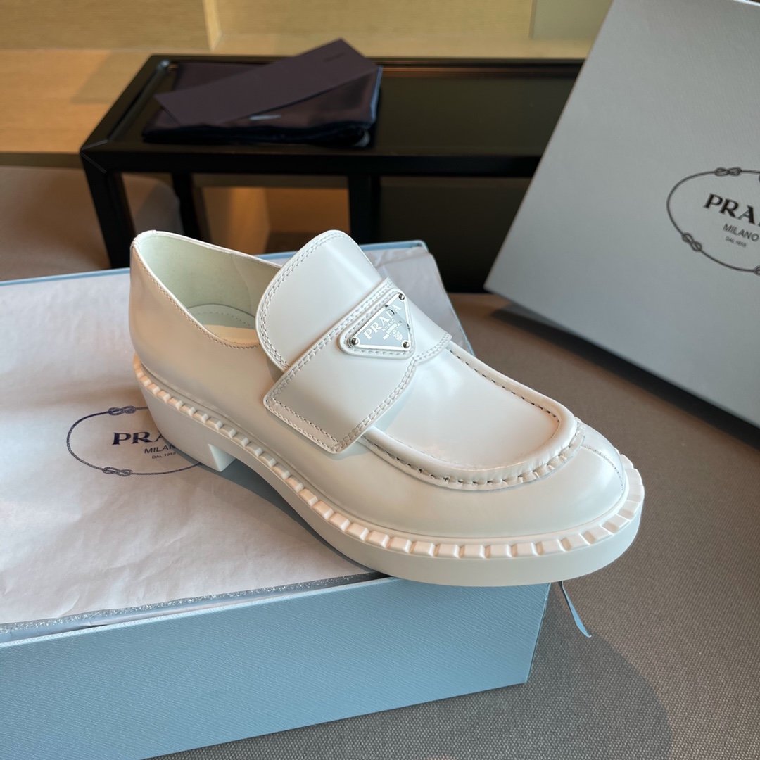 White brushed leather loafers