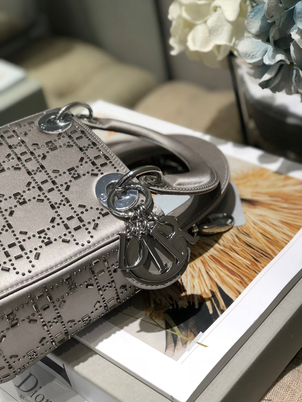 Gray Strass Cannage Satin Mini LD Bag