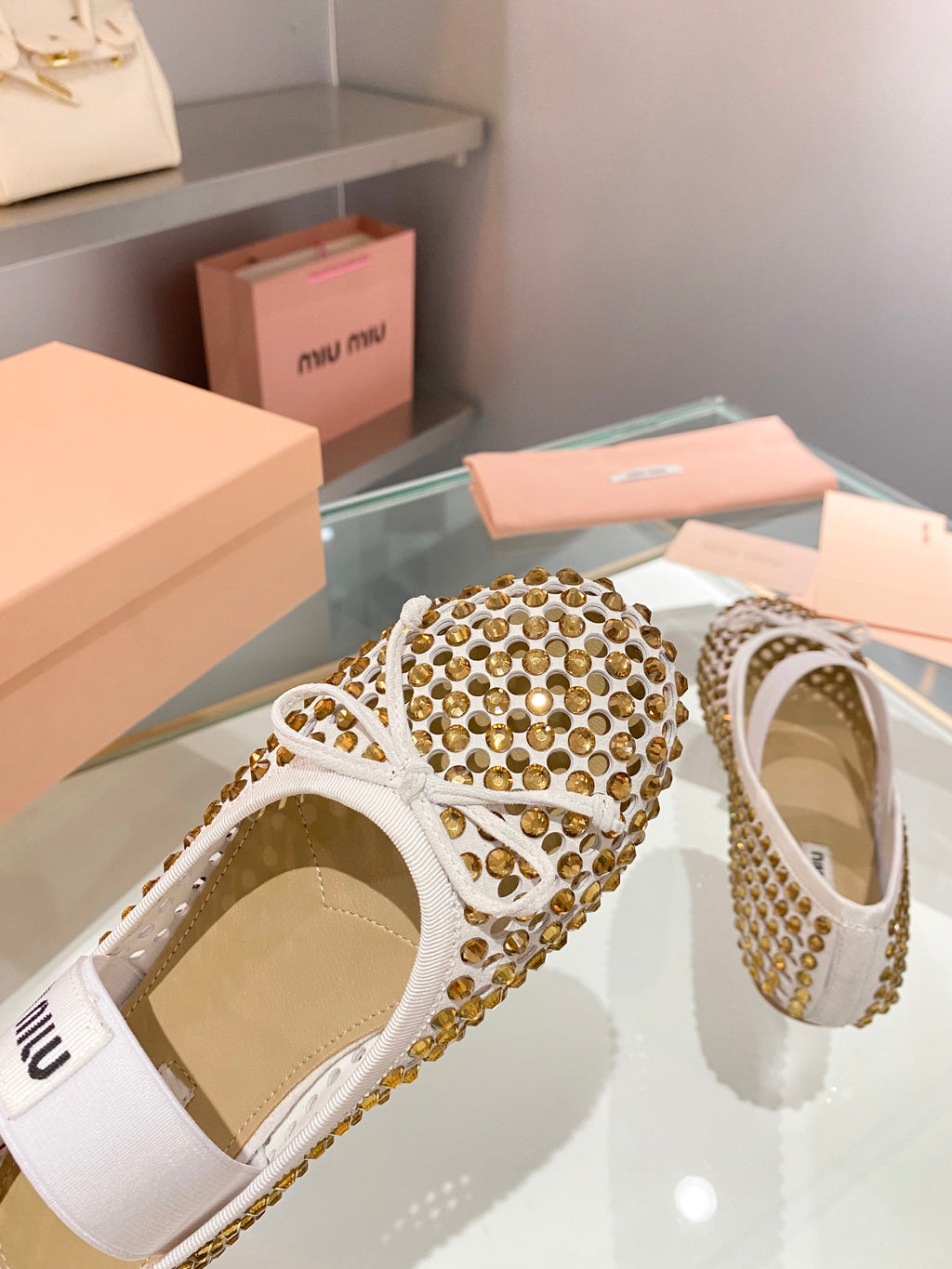 Sand Beige M Satin ballerinas with crystals