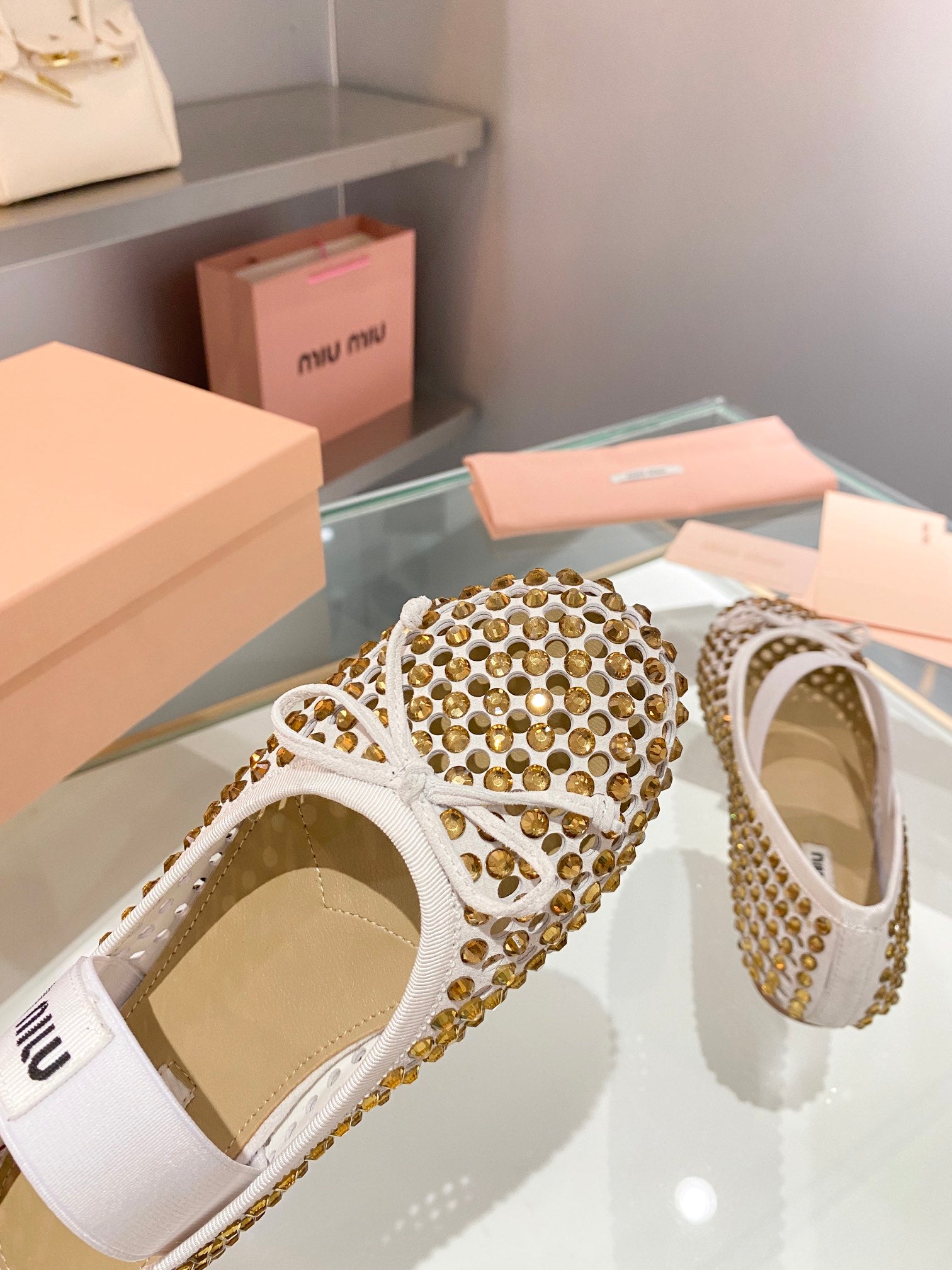 Sand Beige M Satin ballerinas with crystals