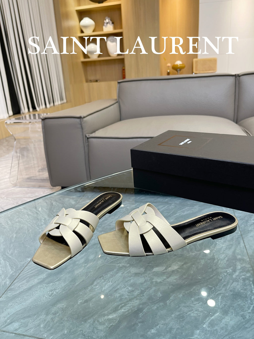 Pale Gold YT Mules In Leather
