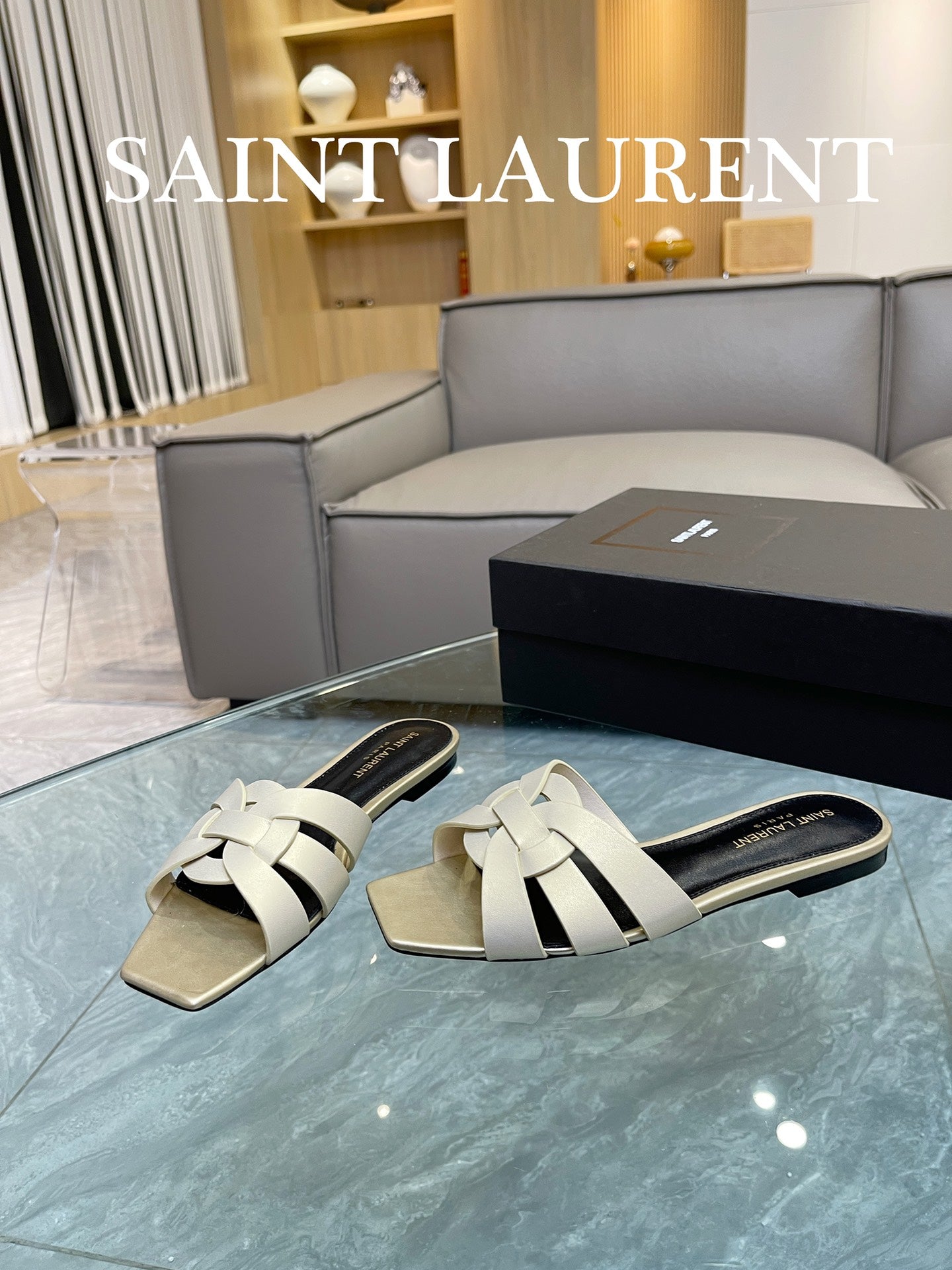 Pale Gold YT Mules In Leather