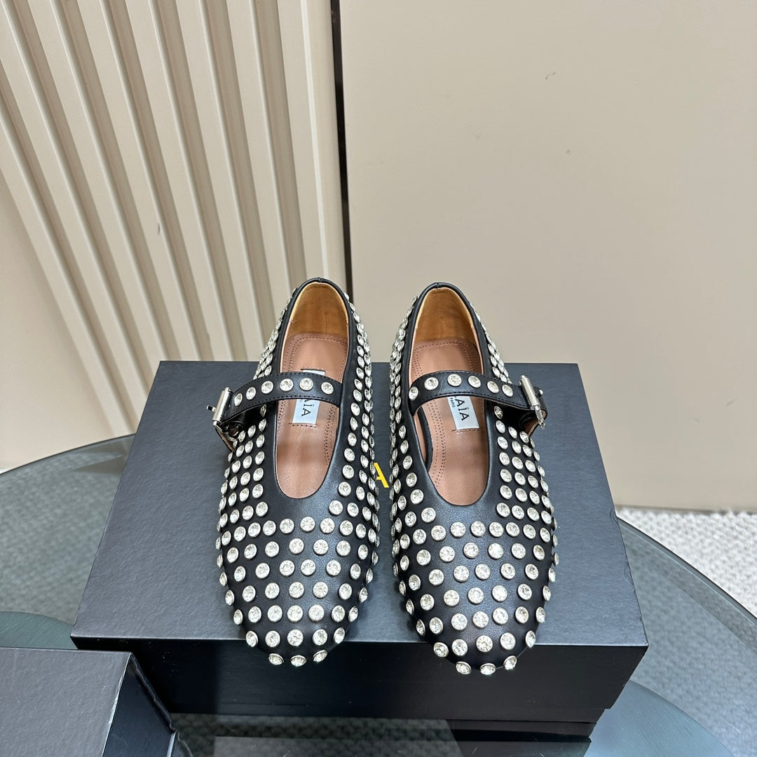 Black Strass Ballet Flats