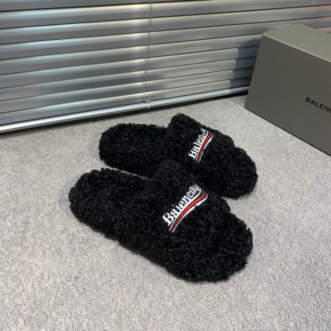Men's Black BL Furry slides