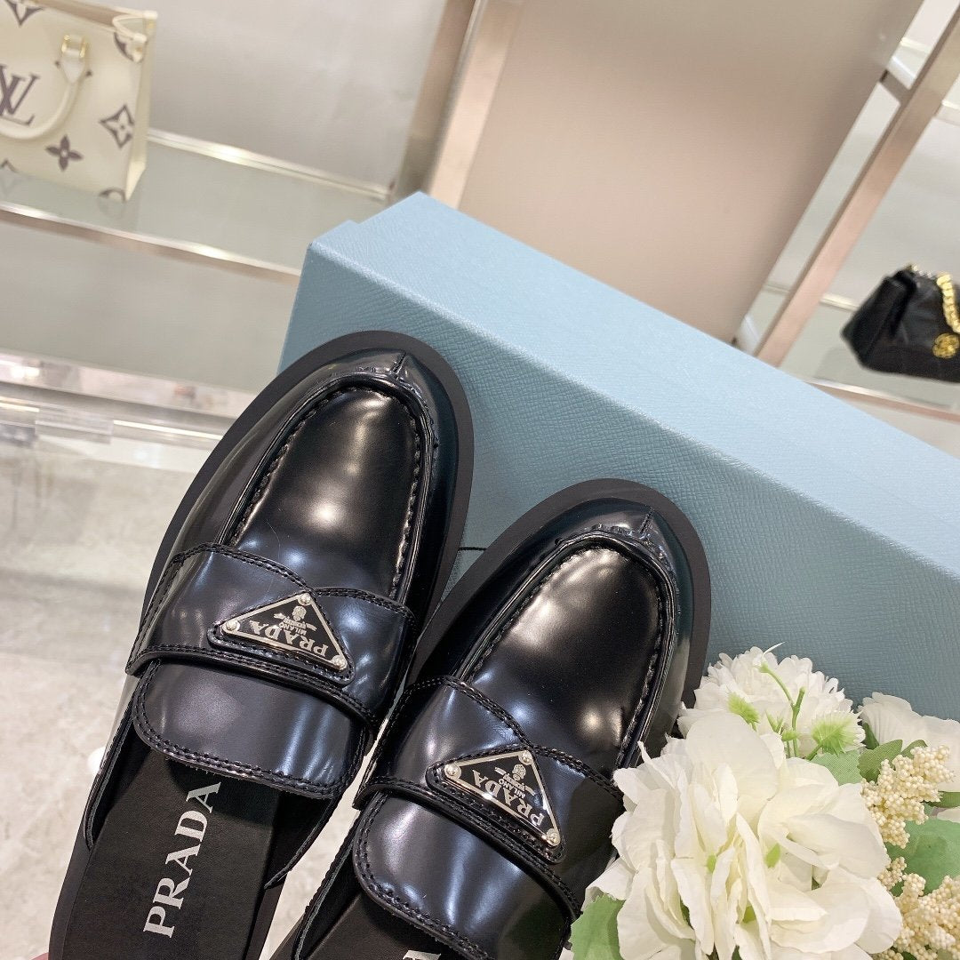 Black Brushed leather mules