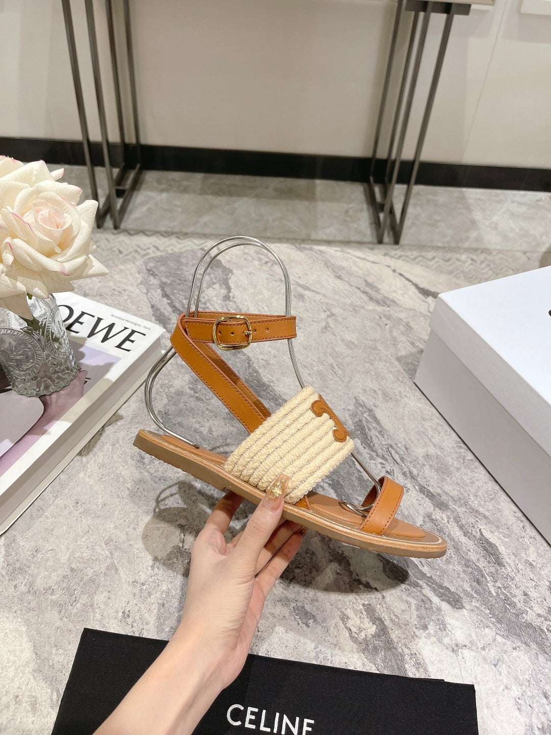 Beige & Tan CL Flat Strap Sandal
