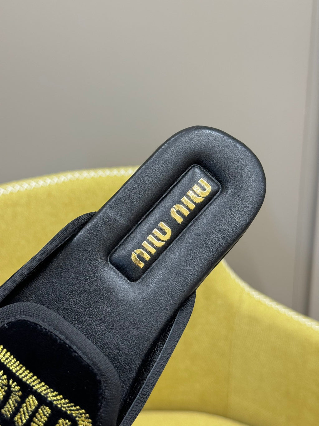 Black Velvet Slippers With Embroidered Logo