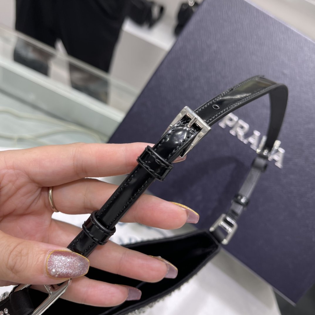 Black PC satin bag with appliqués