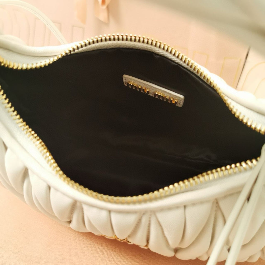 White Wander Matelassé Leather Small Hobo Bag