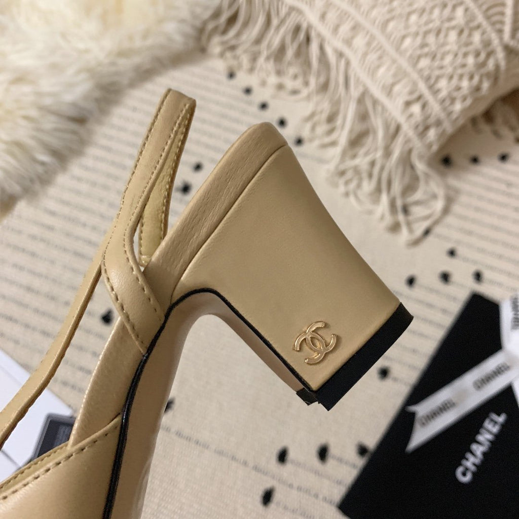 Beige & black CC sling-back