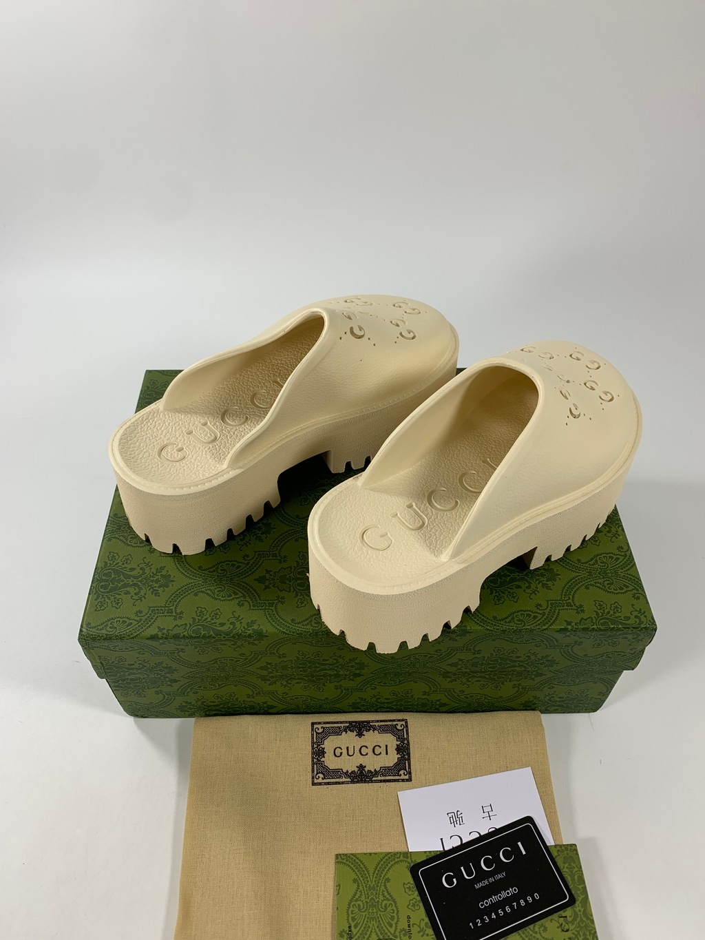 White GE rubber platform mules