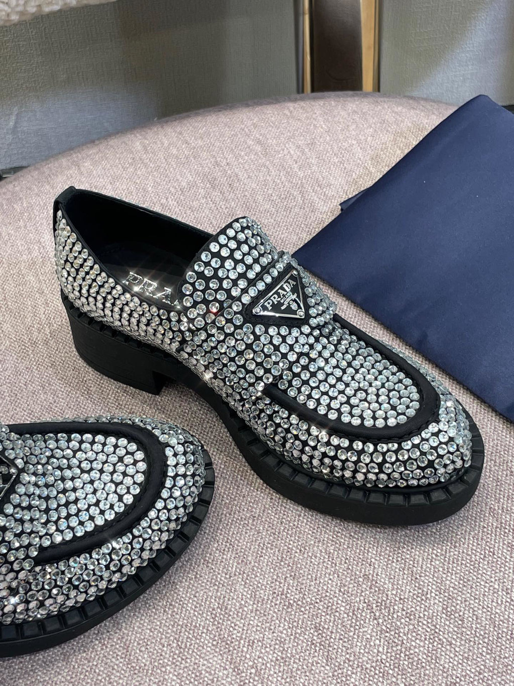 Crystal satin loafers