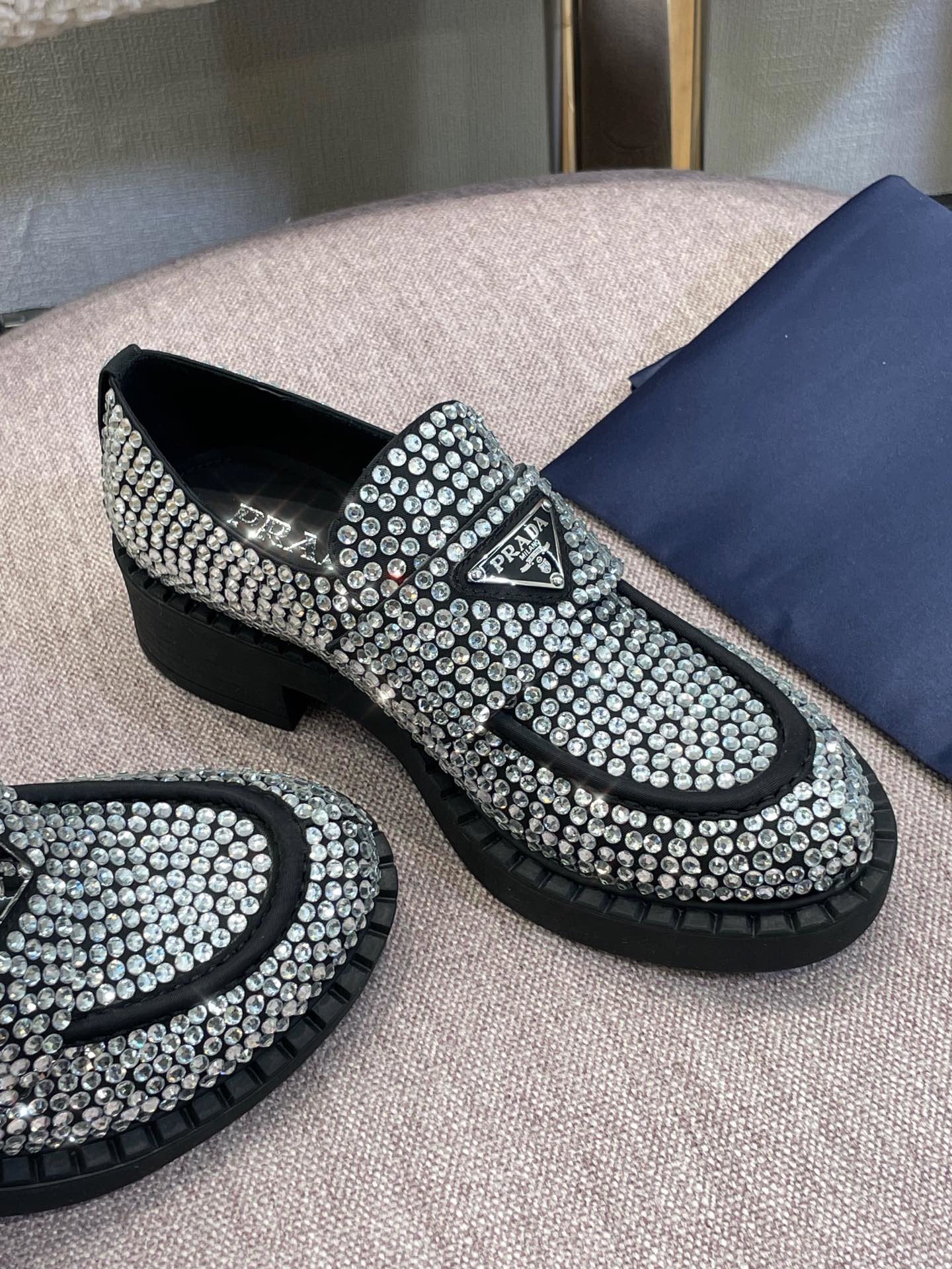 Crystal satin loafers