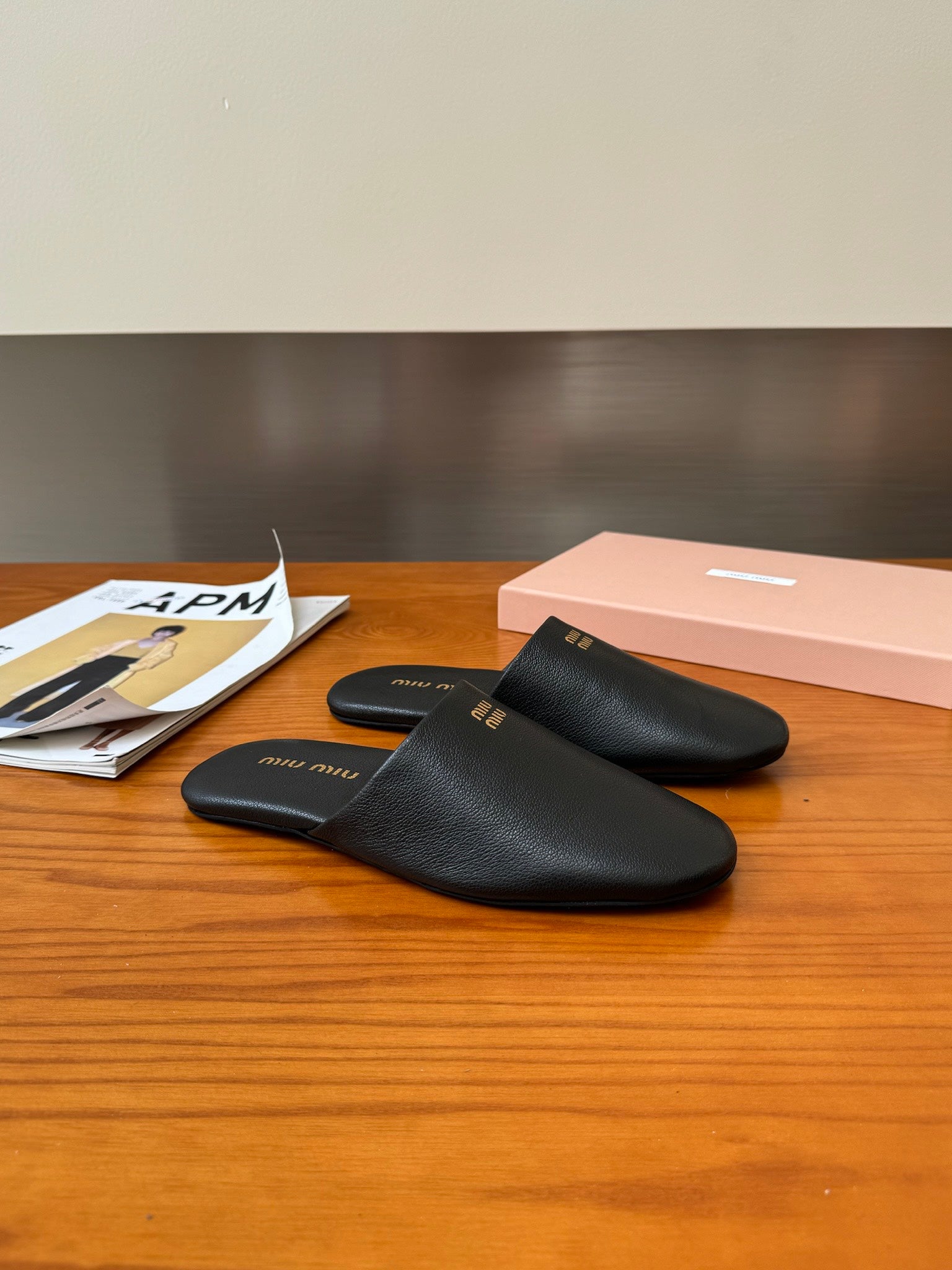 Black Leather Slippers