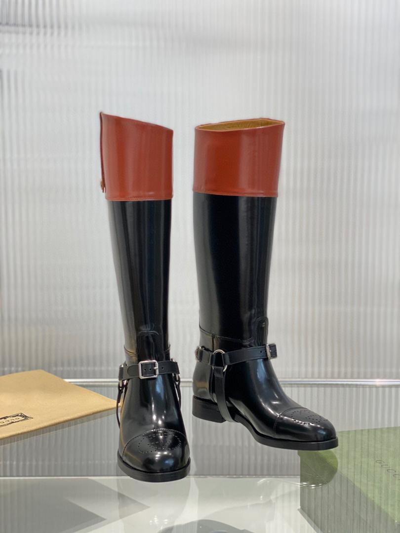 Black & brown knee-high boot