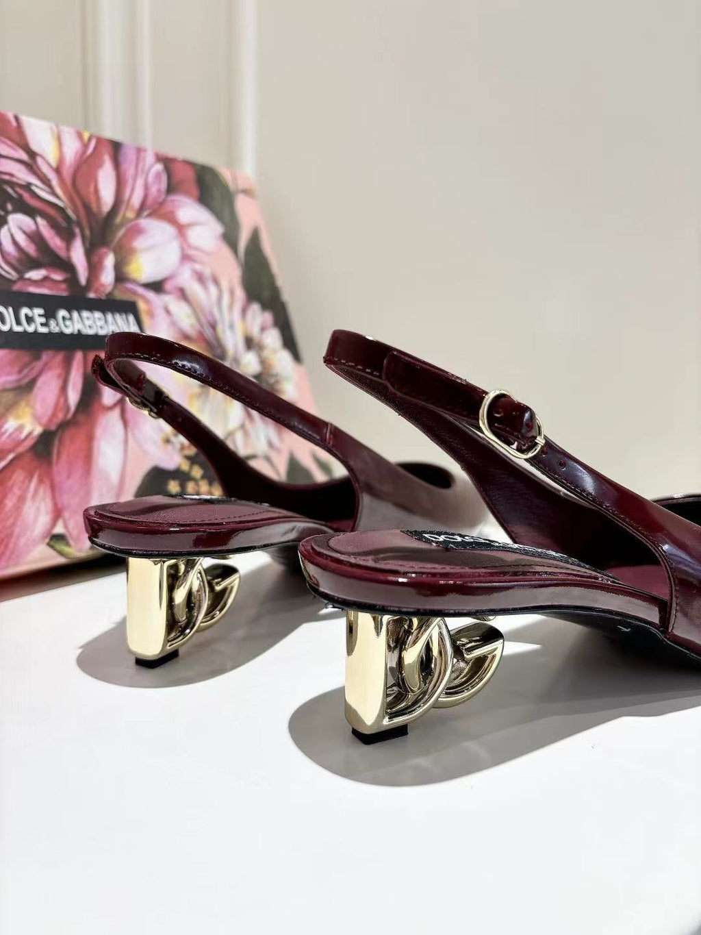 Burgundy Patent Leather Slingbacks