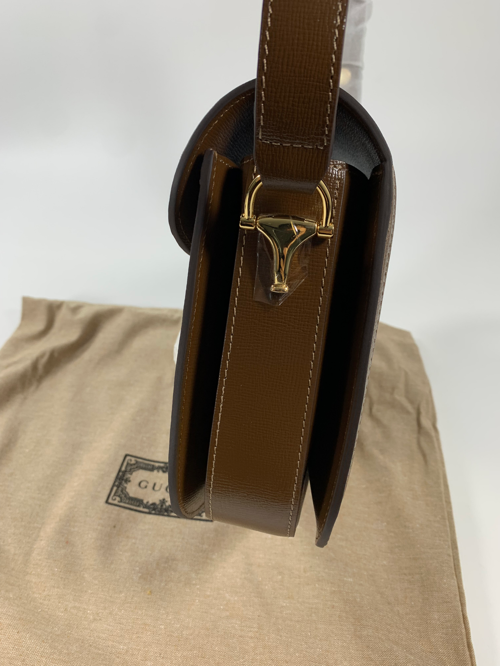 Beige & dark-brown GH medium printed coated-canvas shoulder bag