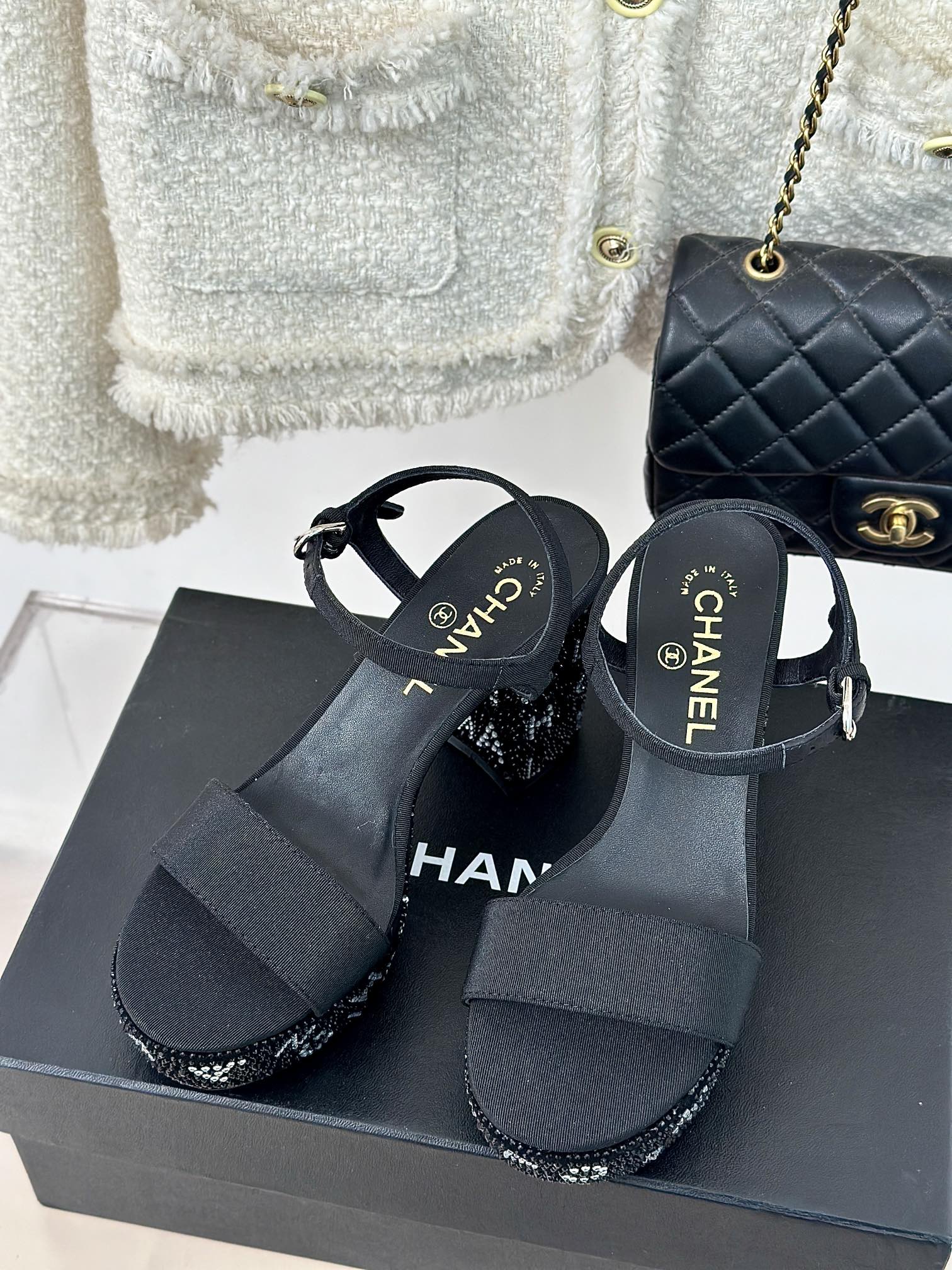 Black & Silver CC Sandals